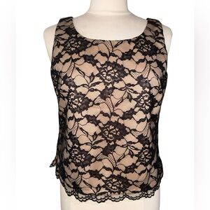 Vintage Jessica Howard Petite Black Lace Overlay Nude Lining Side Zip Size 12